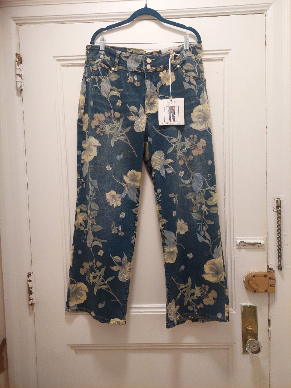 Blue Turtle size 20 Floral Denim Wide Legs Ankle Jeans - Blue Multi NWT